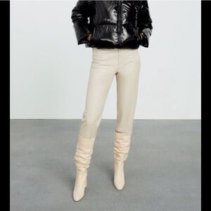 Zara Faux Leather Mom Fit Pants in Ecru Cream